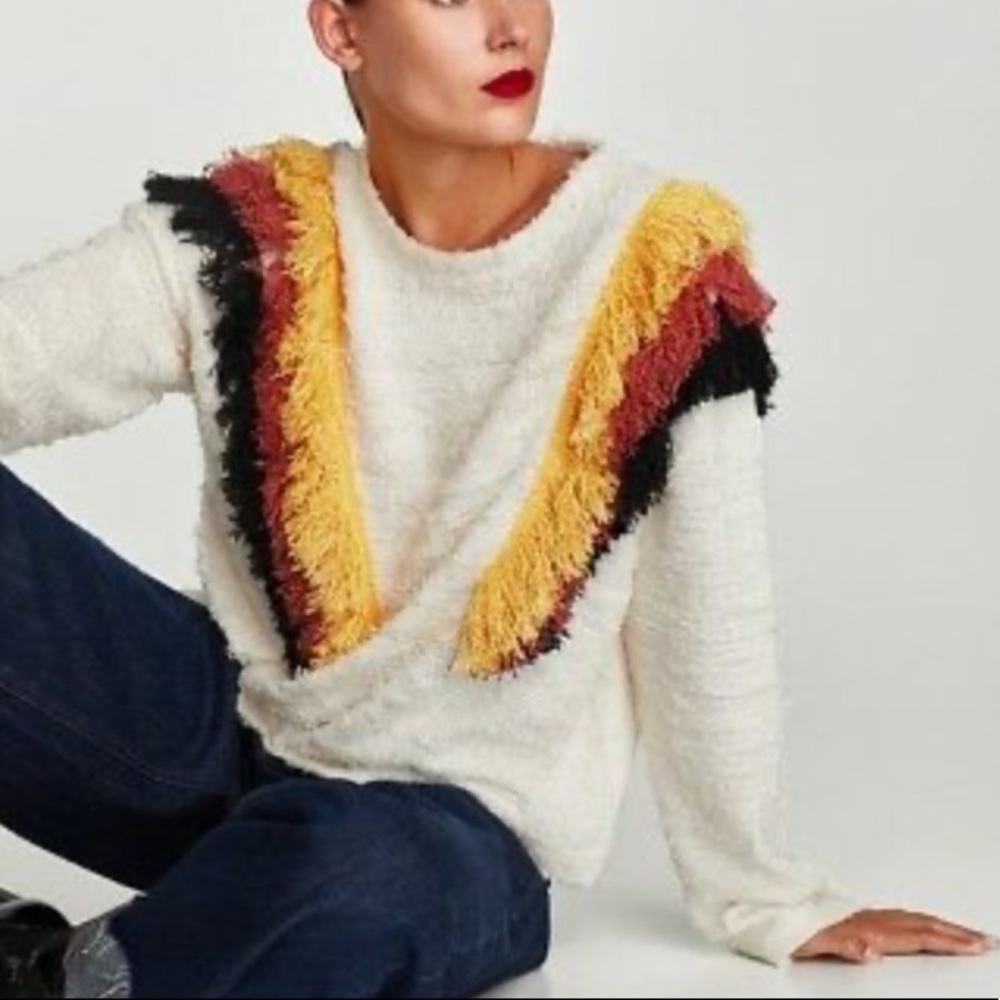 Zara Sweatshirt with Multi Colored Fringe
